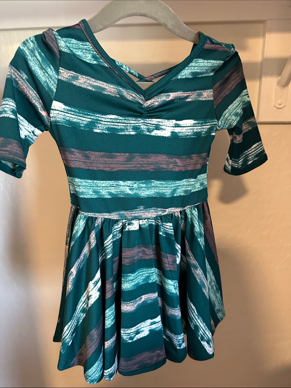 Dot Dot Smile Teal and Aqua Striped Kids Dress